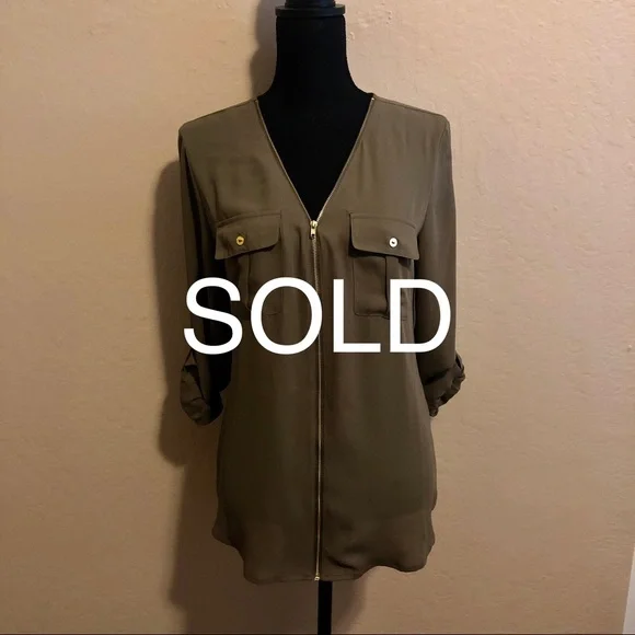 G by Guess Zip Front Dress Shirt with gold accents. Size: M - Picture 8 of 8